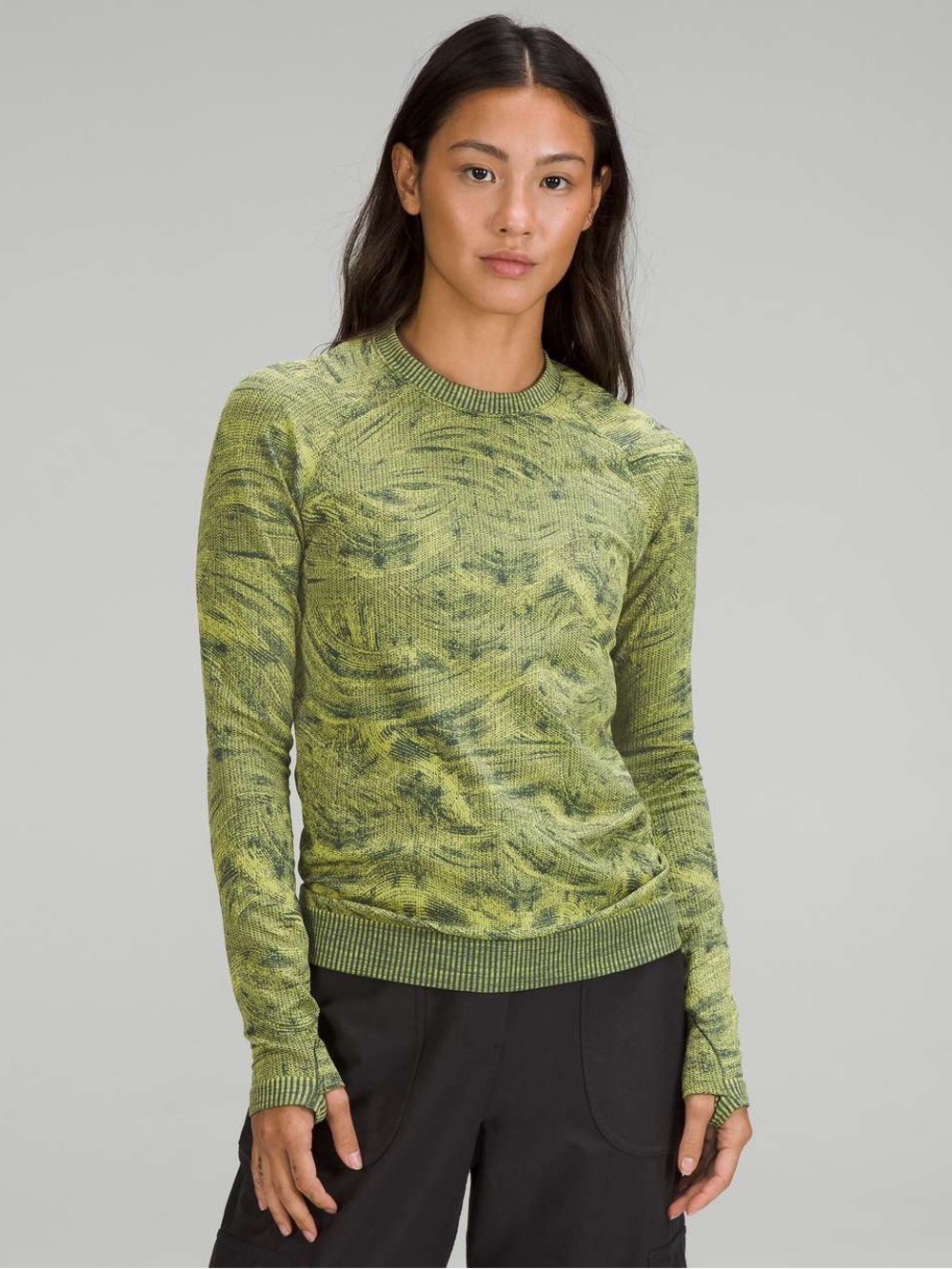 Lululemon Rest Less Pullover Long Sleeve Stratum Overlay Smoked Spruce / Wasabi